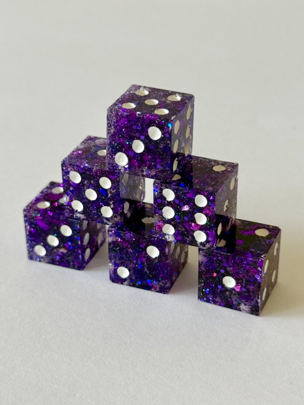 Resin Dice Set 6pcs - Violet Galaxy Glitter - Handmade Replacement Dice Games - Picture 7 of 7